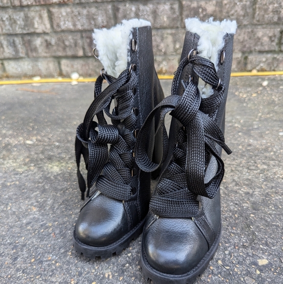 Schutz zhara women's black winter lace up combat boots size 26 - Picture 7 of 11
